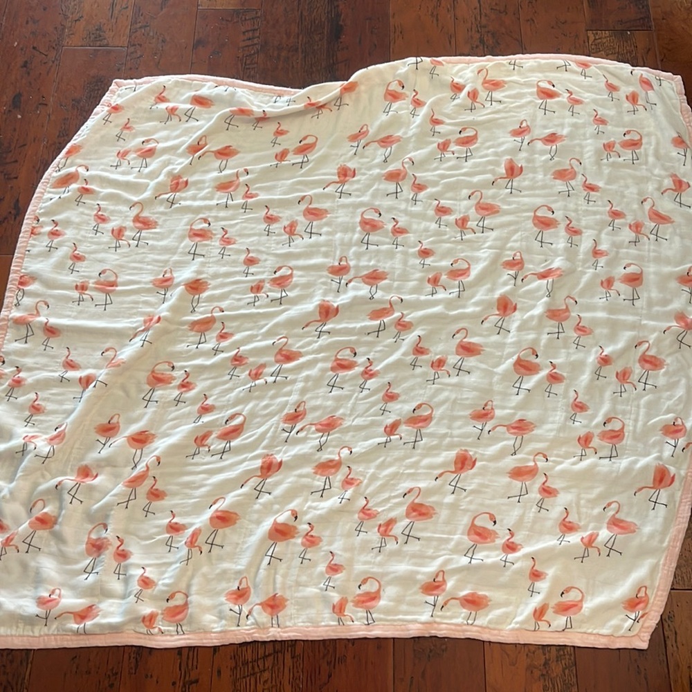 Little unicorn bamboo, crib, quilt, flamingo pattern